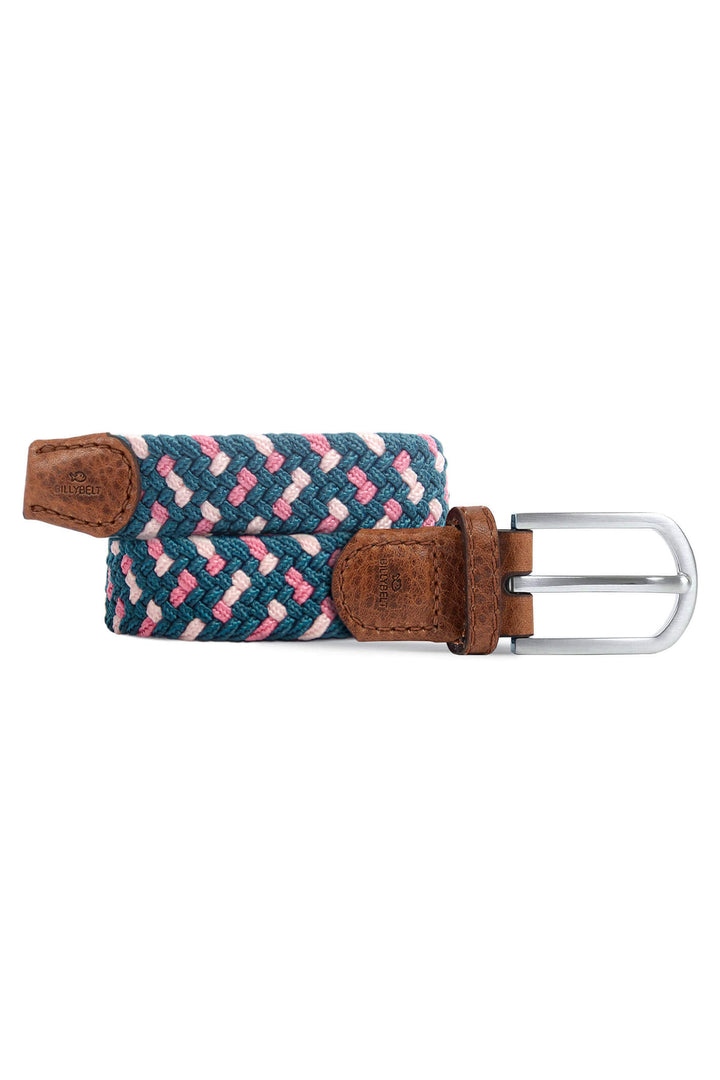 Billy Belt Teal & Pink Elasticated Woven & Leather Belt - Experience Boutique