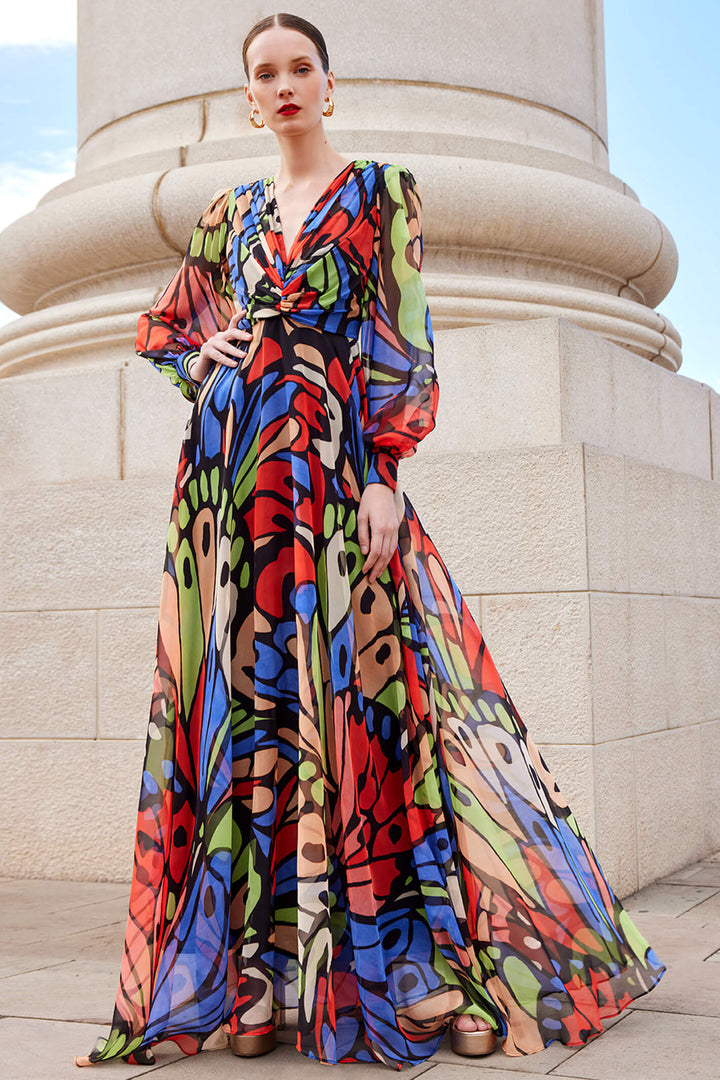 Carla Ruiz 199652 Vibrant Abstract Butterfly Print Dress - Experience Boutique