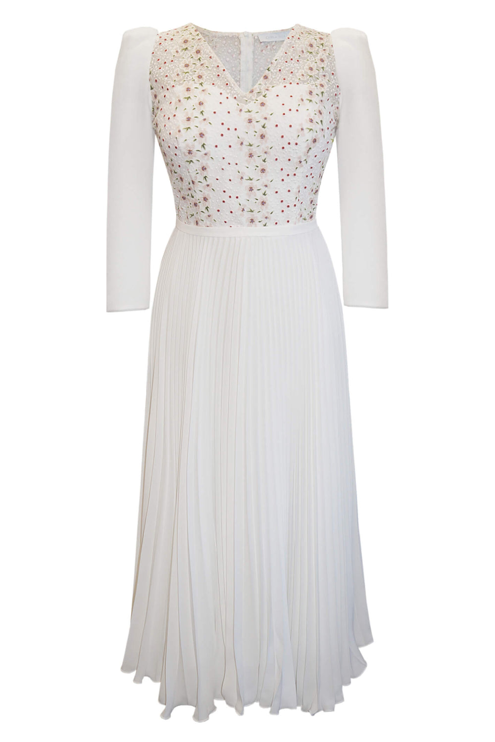 Carla Ruiz 98559 White Pleated Dress With Sleeves - Experience Boutique