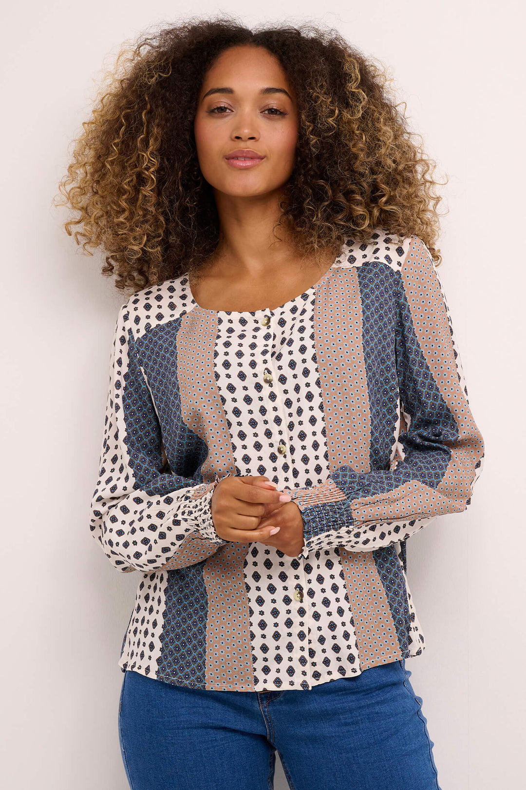 Cream Clothing CRMagda Alascan Blue Patchwork Blouse - Experience Boutique