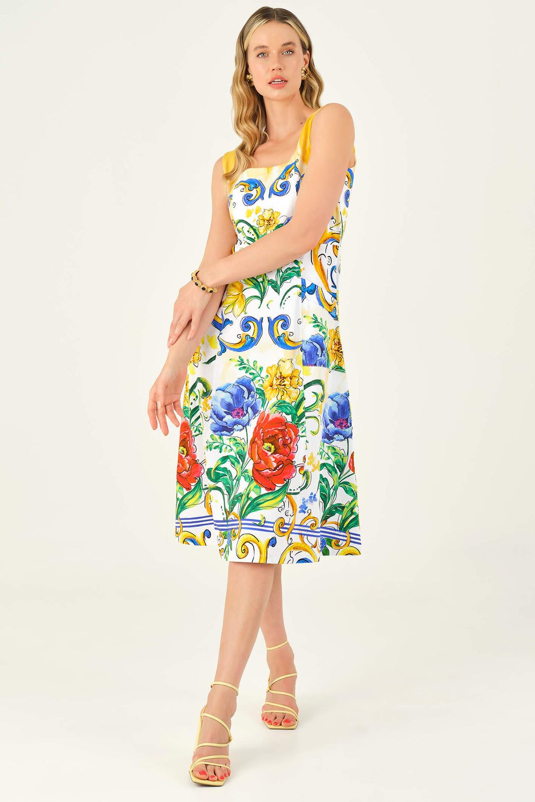 Dolcezza 23140 Yellow Filigree Print Sun Dress - Experience Boutique