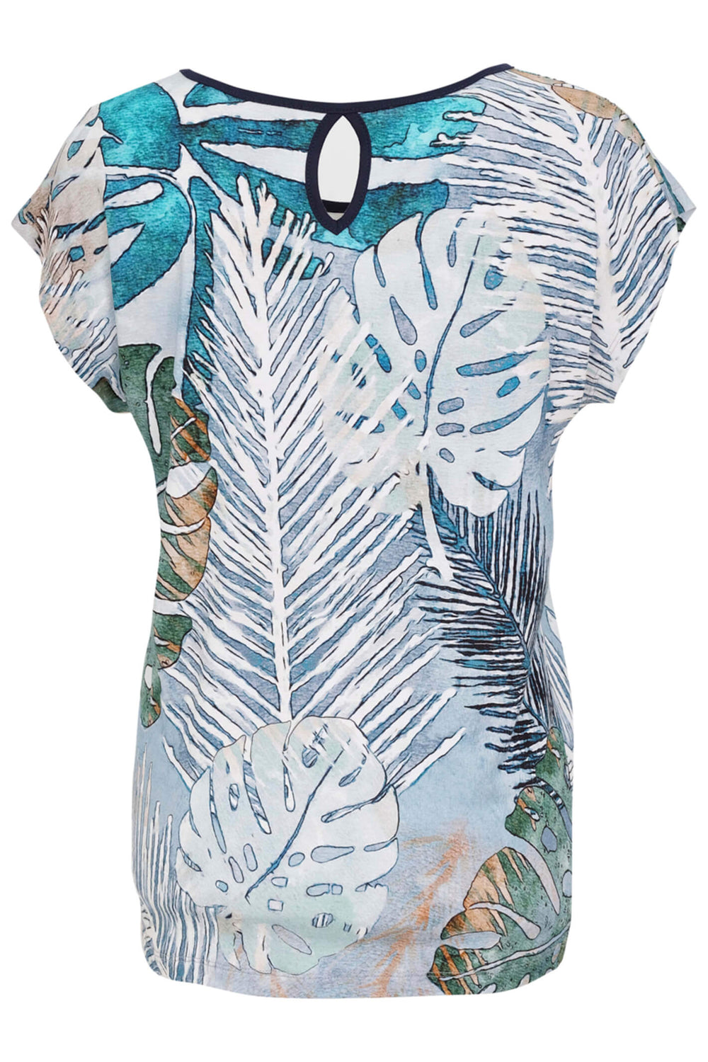 Dolcezza 23641 Tropical Blue Leaf Print Top - Experience Boutique