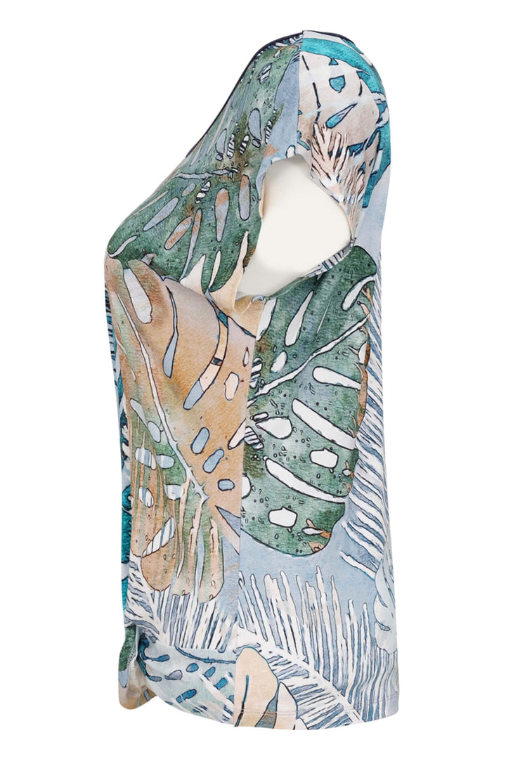 Dolcezza 23641 Tropical Blue Leaf Print Top - Experience Boutique
