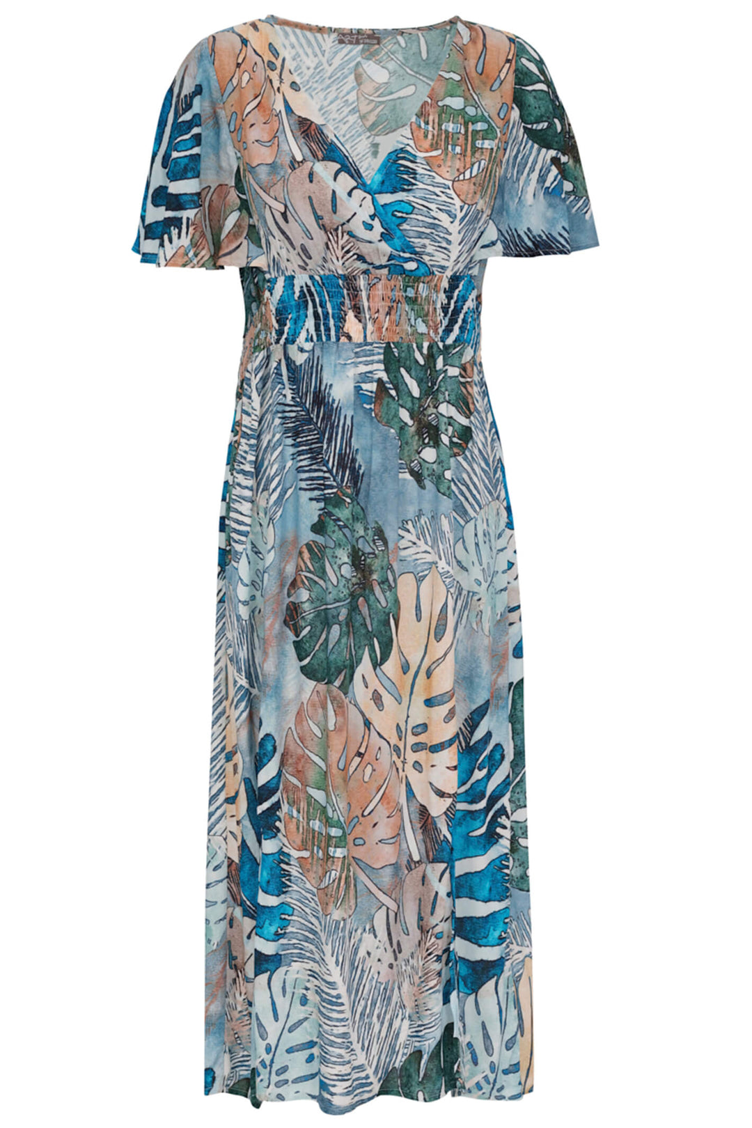 Dolcezza 23657 Tropical Blue Cross Over Midi Dress - Experience Boutique