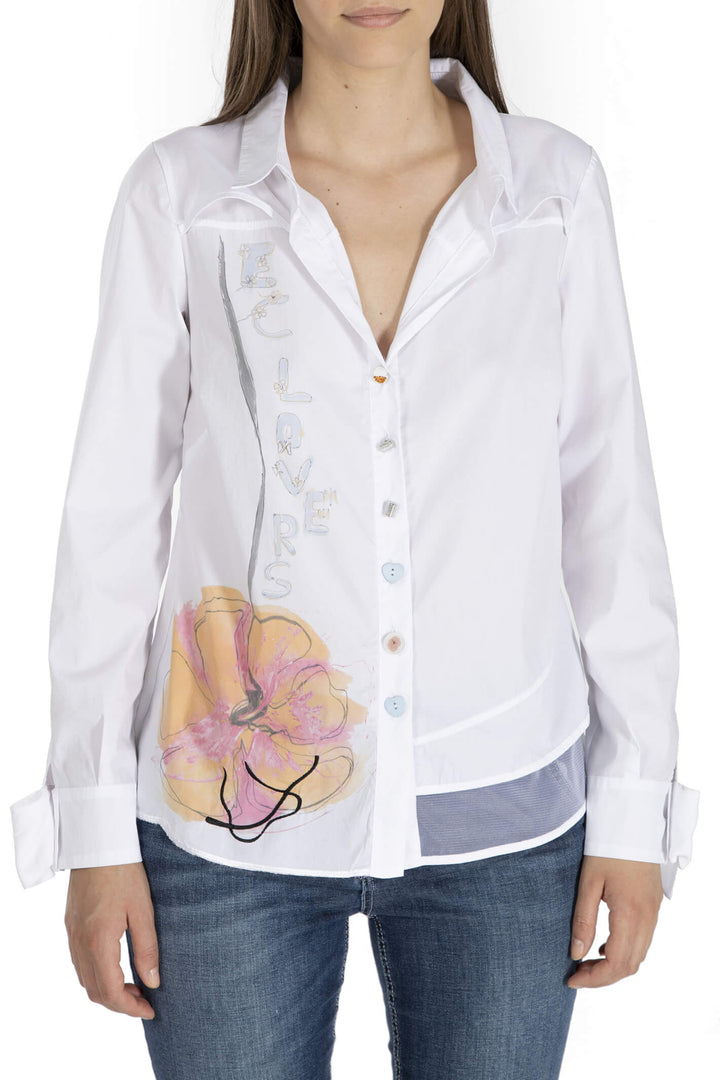 Elisa Cavaletti EJP23102700 White Mesh Shoulder Shirt - Experience Boutique