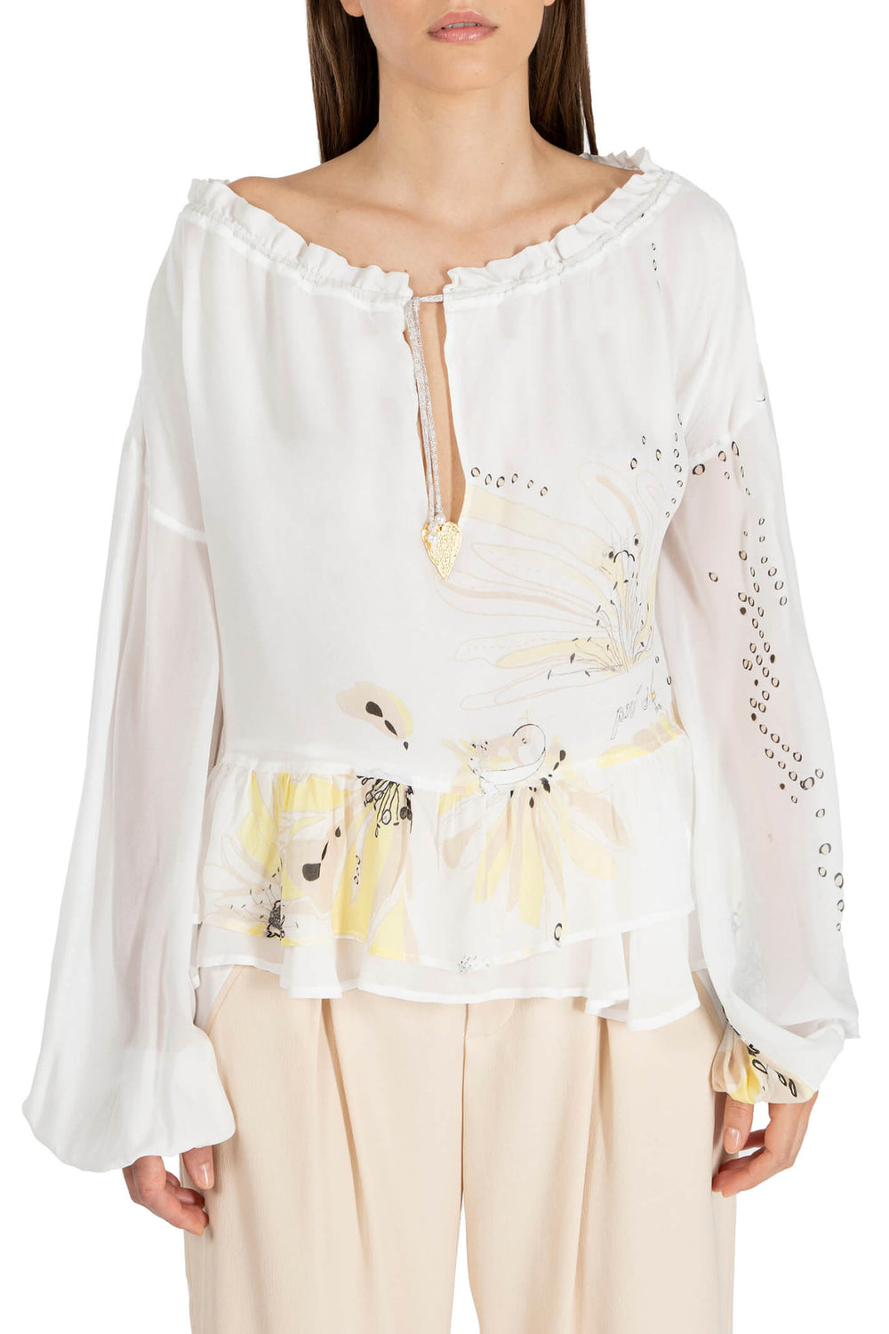 Elisa Cavaletti ELP231044201 White Print Wide Neck Top - Experience Boutique