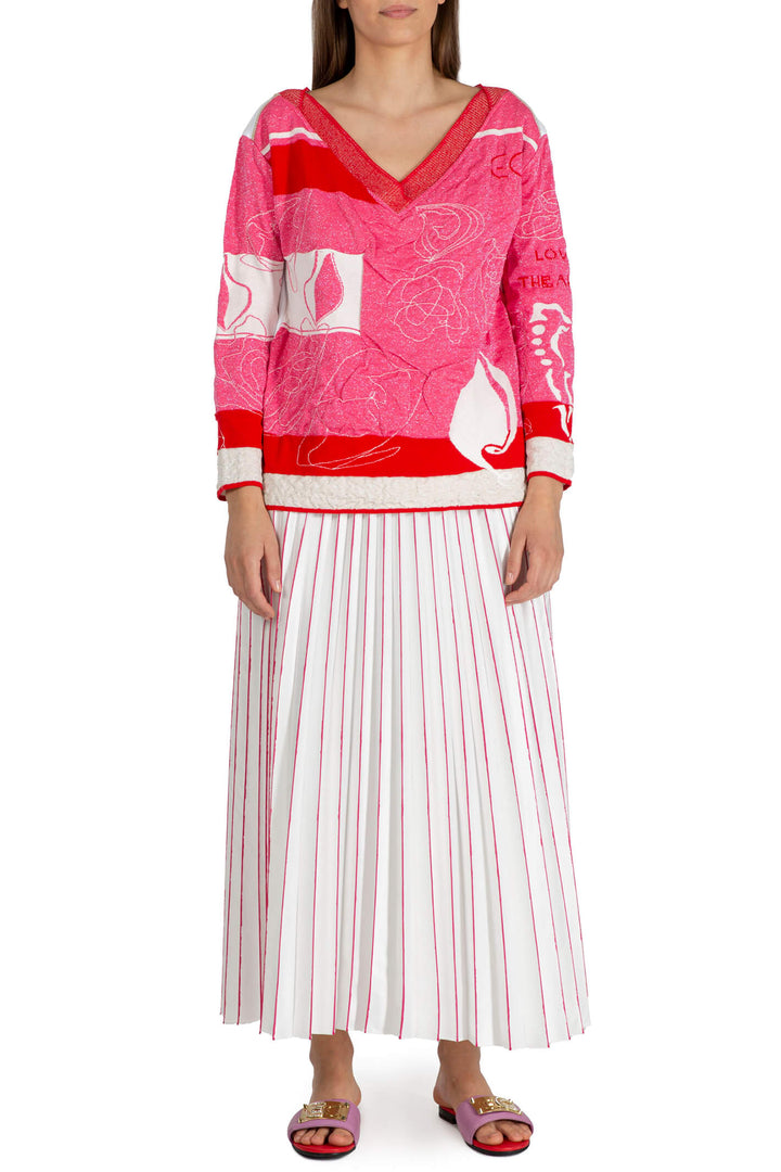 Elisa Cavaletti ELP233020803 White Fuchsia Pink Pleated Skirt - Experience Boutique