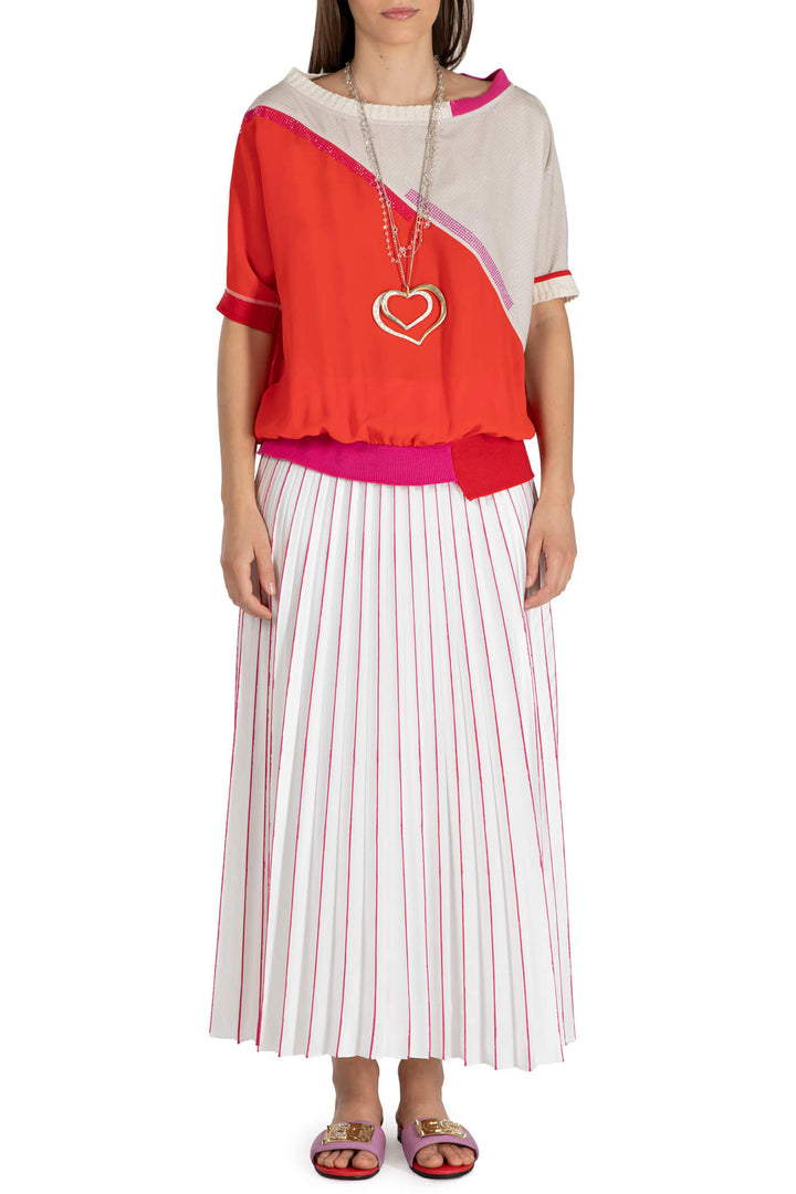 Elisa Cavaletti ELP233020803 White Fuchsia Pink Pleated Skirt - Experience Boutique