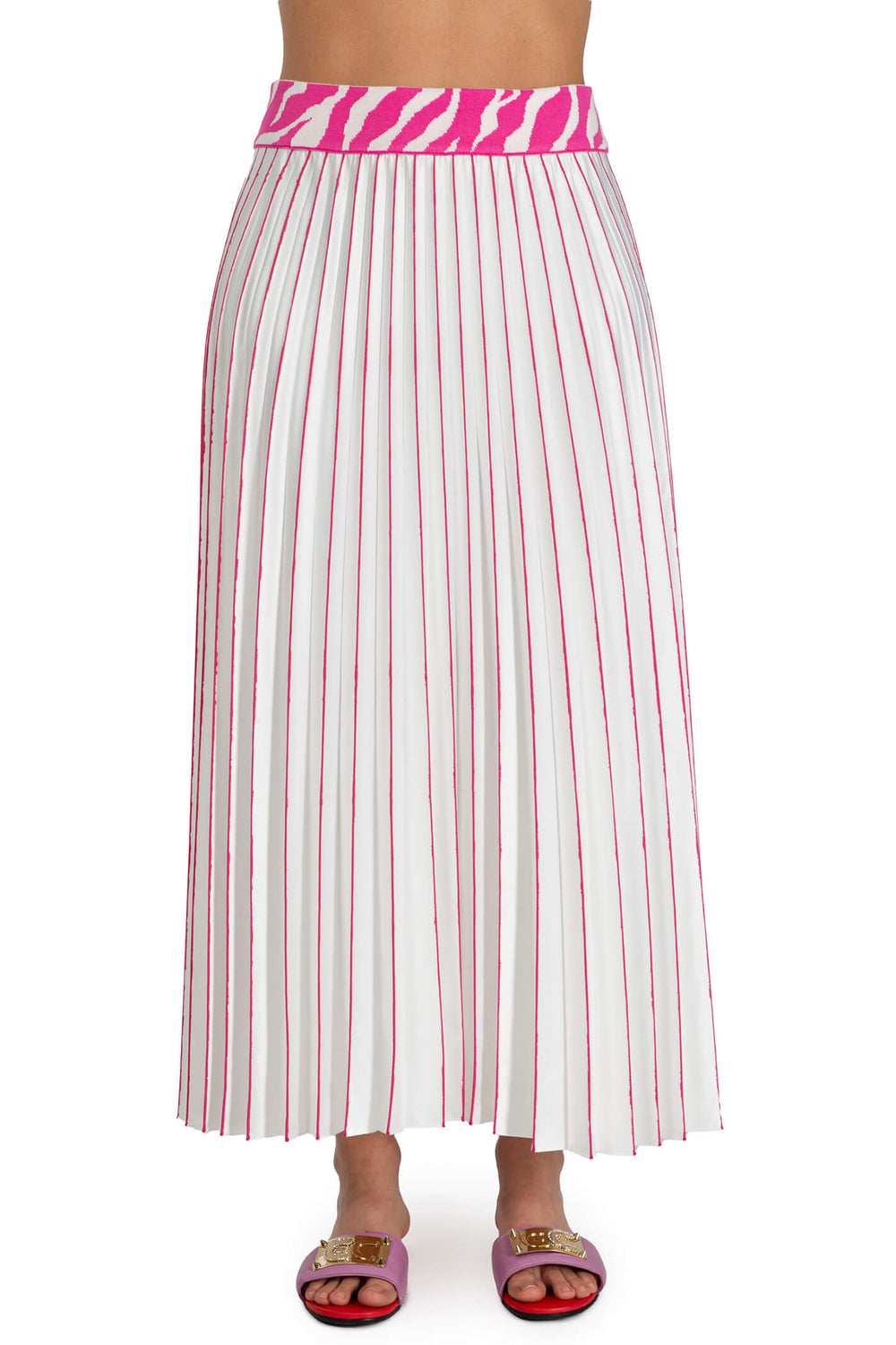 Elisa Cavaletti ELP233020803 White Fuchsia Pink Pleated Skirt - Experience Boutique