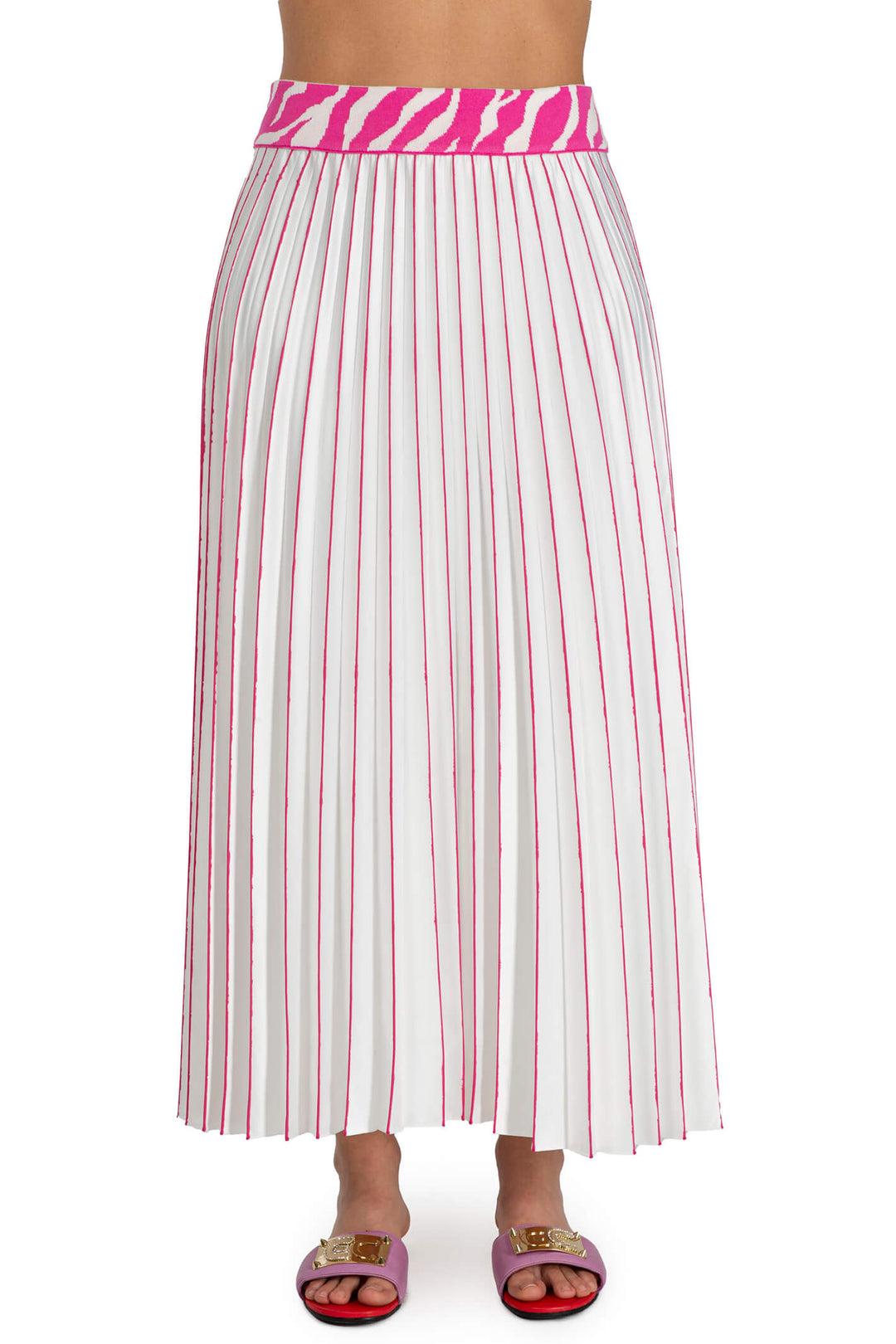 Elisa Cavaletti ELP233020803 White Fuchsia Pink Pleated Skirt - Experience Boutique