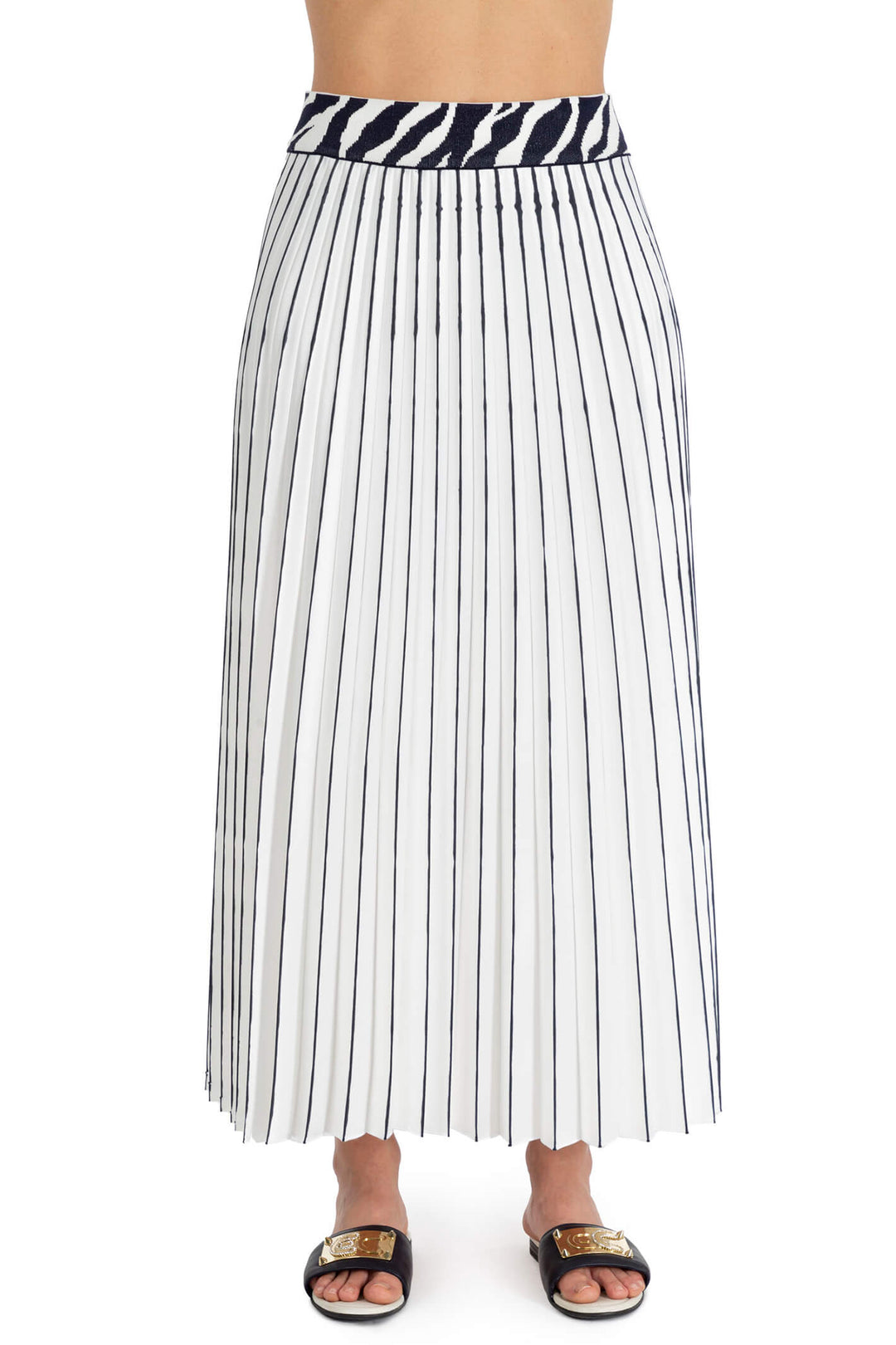 Elisa Cavaletti ELP233020803 White Navy Pleated Skirt - Experience Boutique