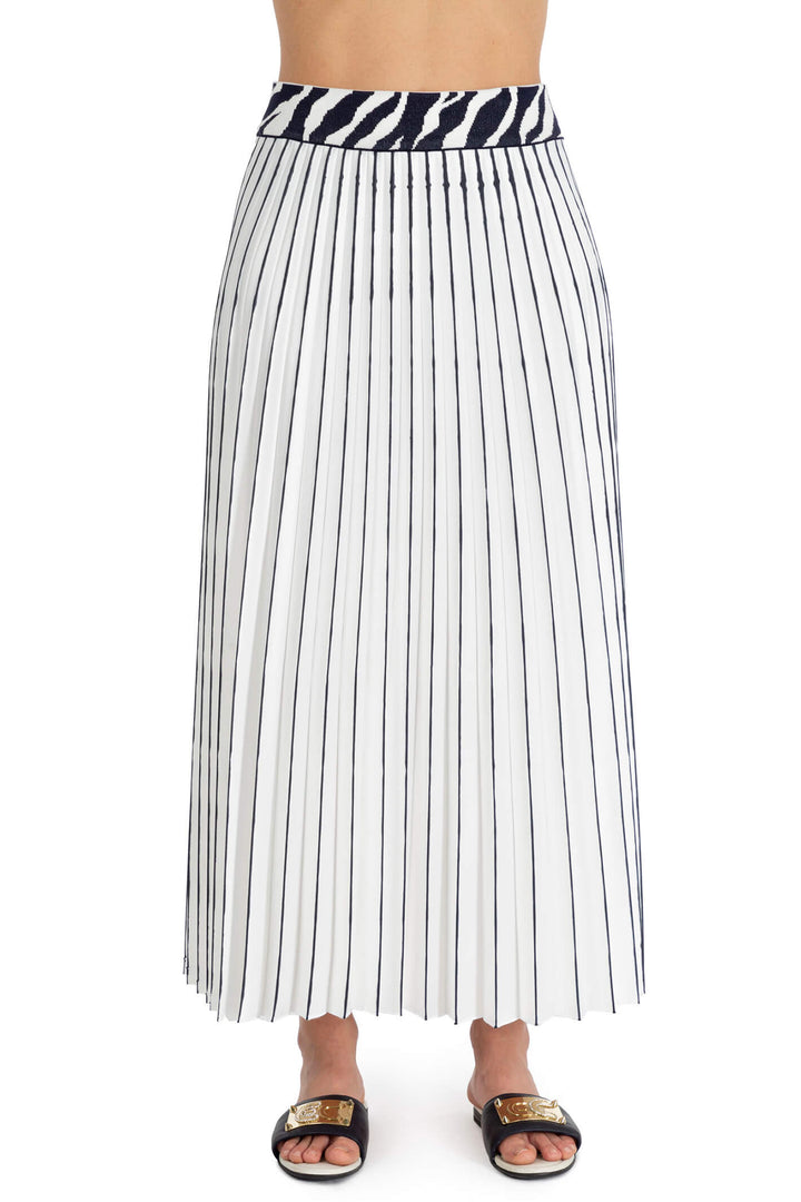 Elisa Cavaletti ELP233020803 White Navy Pleated Skirt - Experience Boutique
