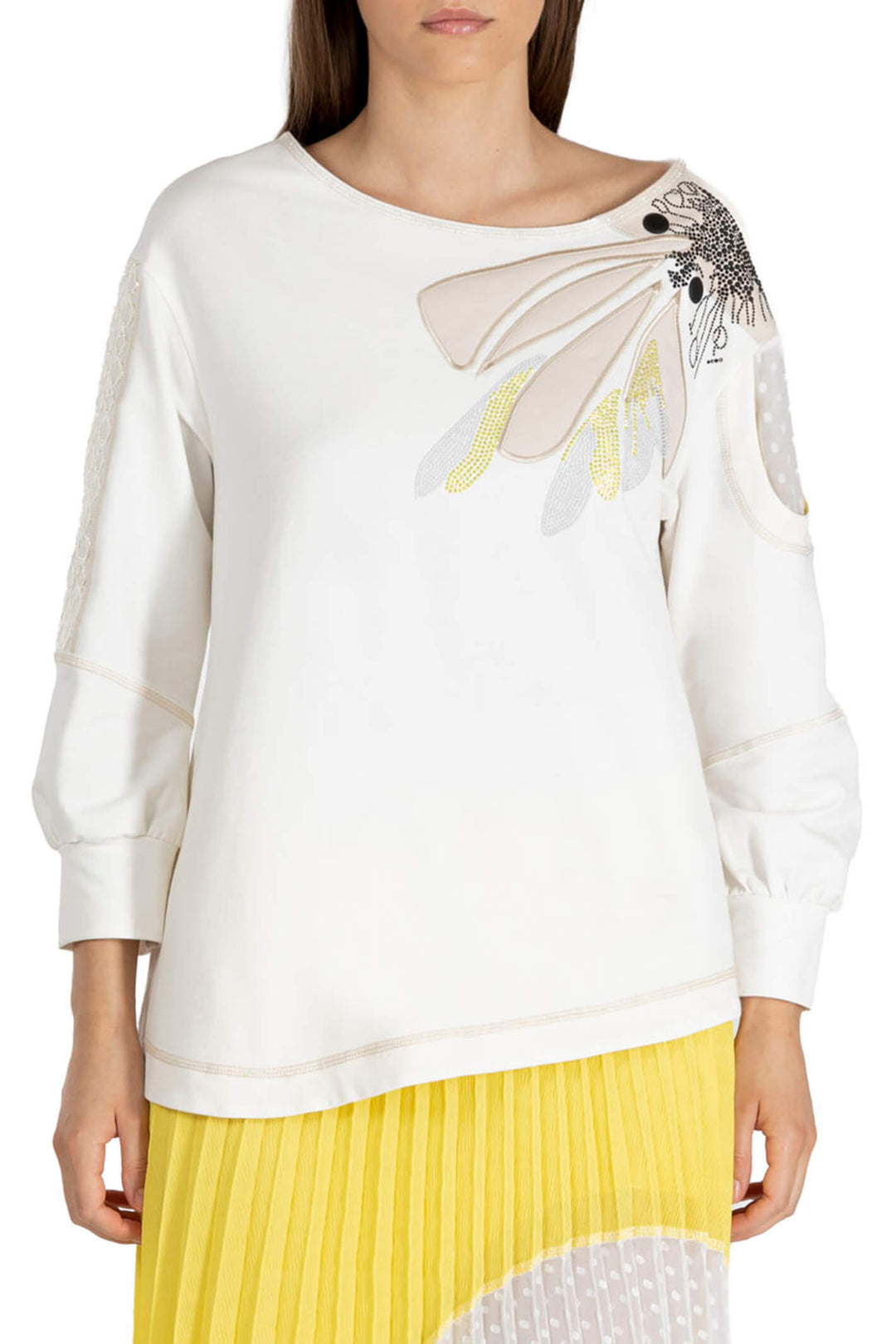 Elisa Cavaletti ELP235540600 White Wide Neck Sweat Top - Experience Boutique