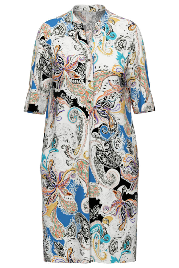 Erfo 8118018-00 Aqua Paisley Print Shirt Dress - Experience Boutique