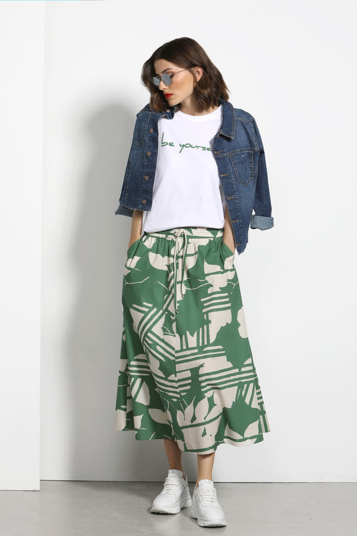 Erfo 8516002 Green Abstract Print Skirt