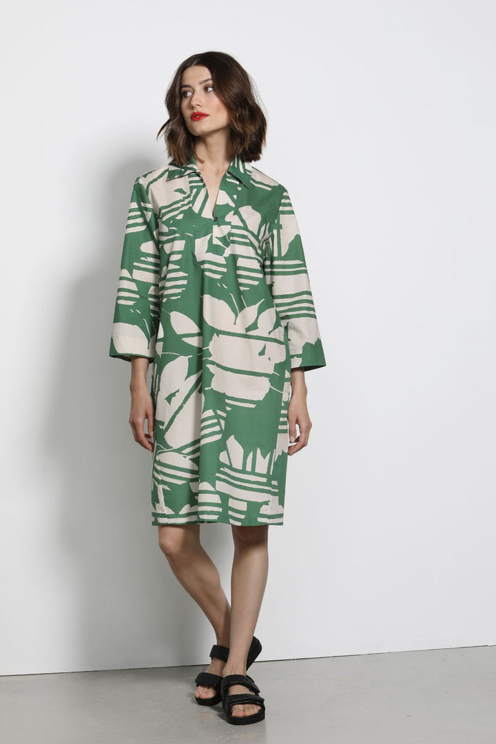 Erfo 8518008 Green Abstract Print Shirt Dress