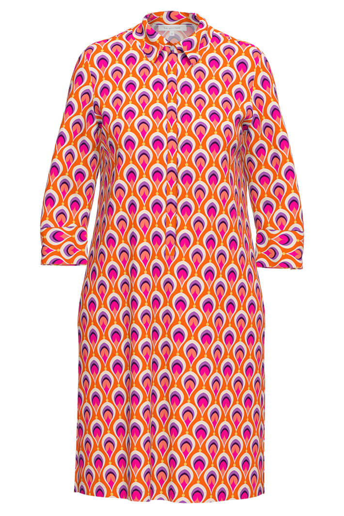 Erfo 8518009-00 Orange Peacock Print Shirt Dress - Experience Boutique
