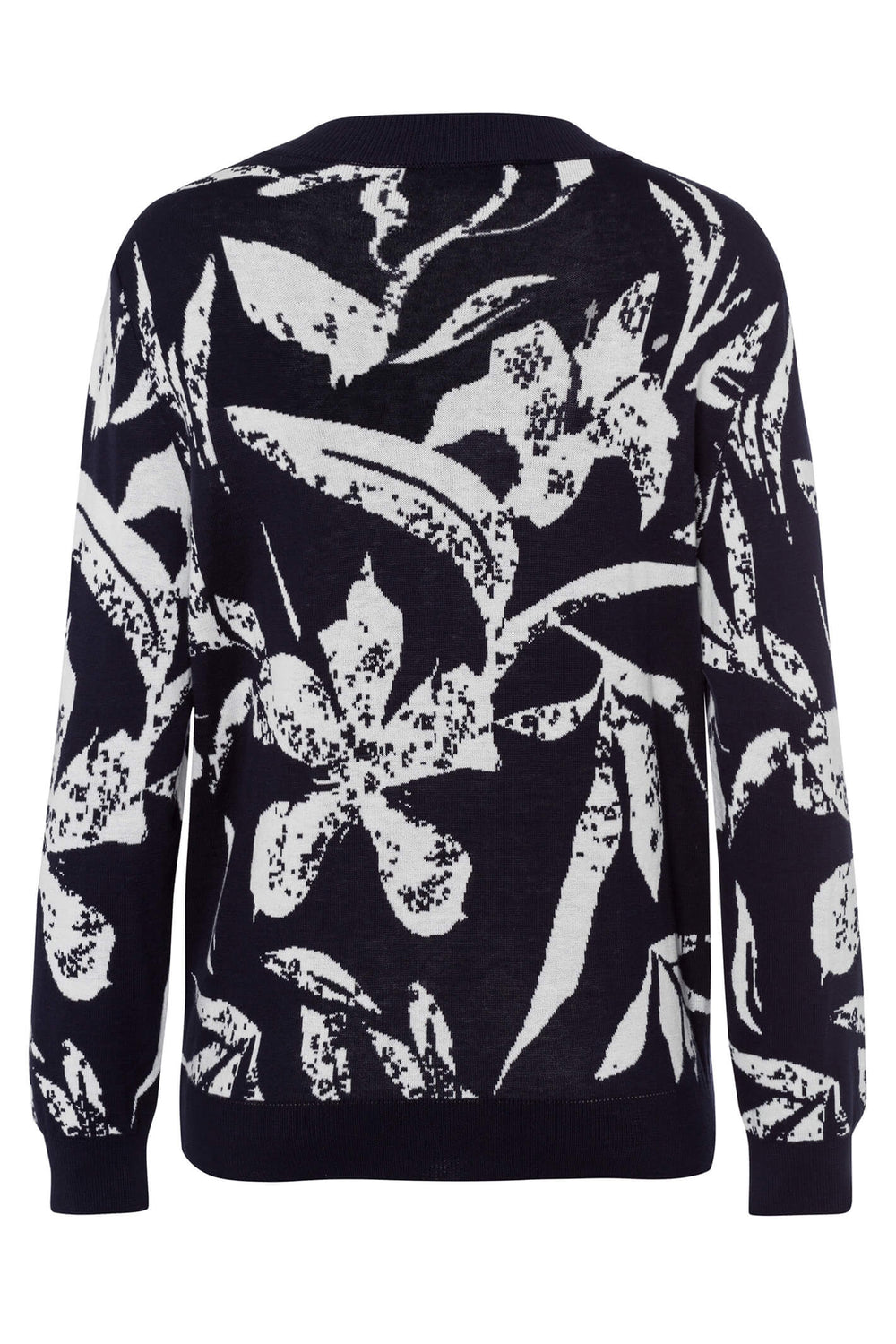 Frank Walder 308053 053 059 Navy Flower Zip Front Cardigan - Experience Boutique