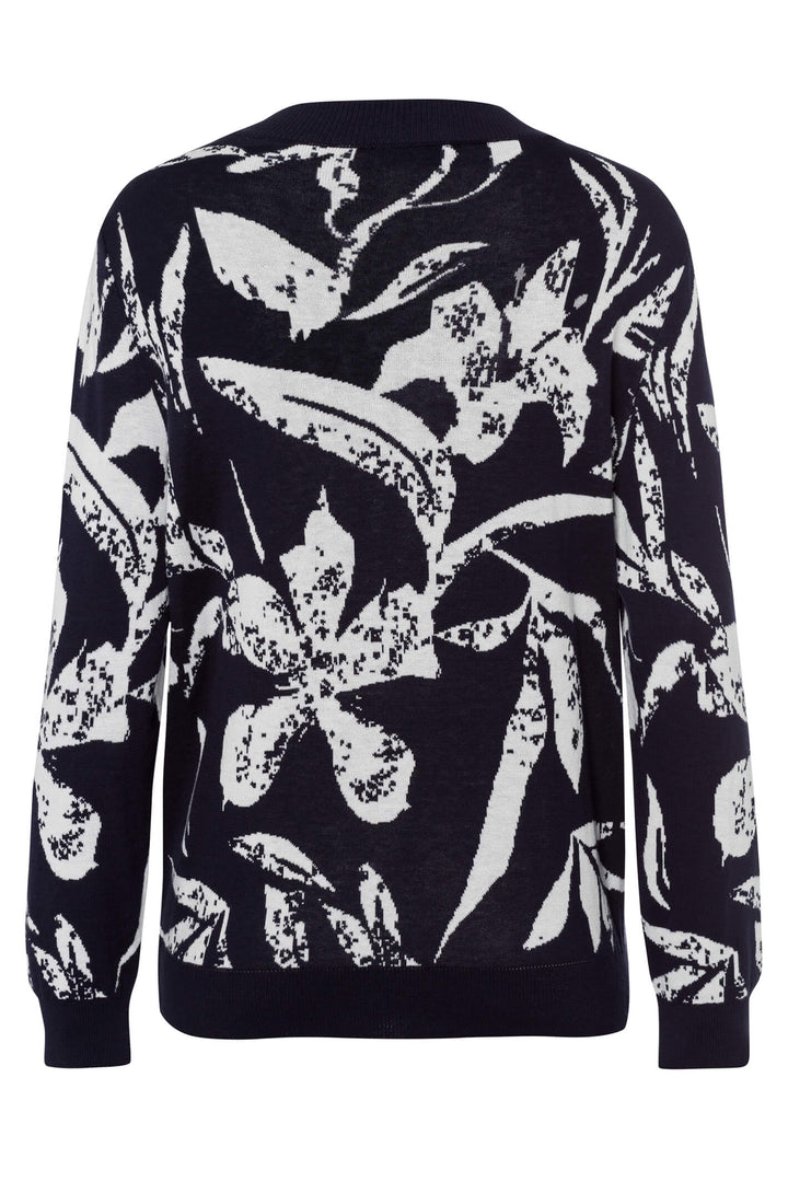 Frank Walder 308053 053 059 Navy Flower Zip Front Cardigan - Experience Boutique