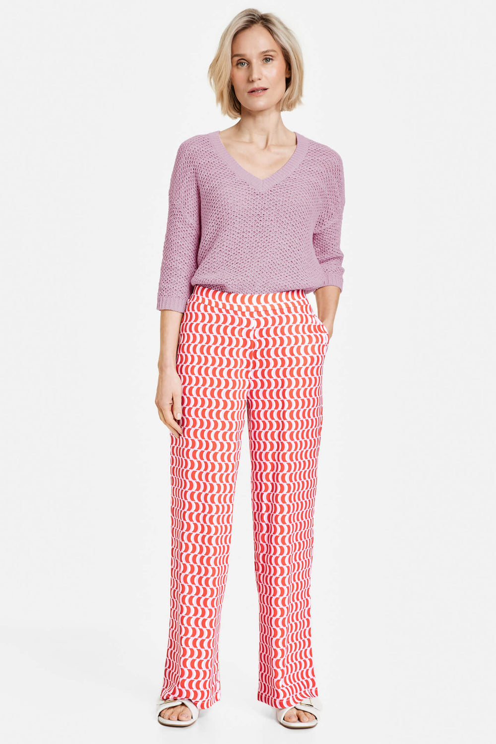 Gerry Weber 120242 Fire Red Print Wide Leg Trousers - Experience Boutique