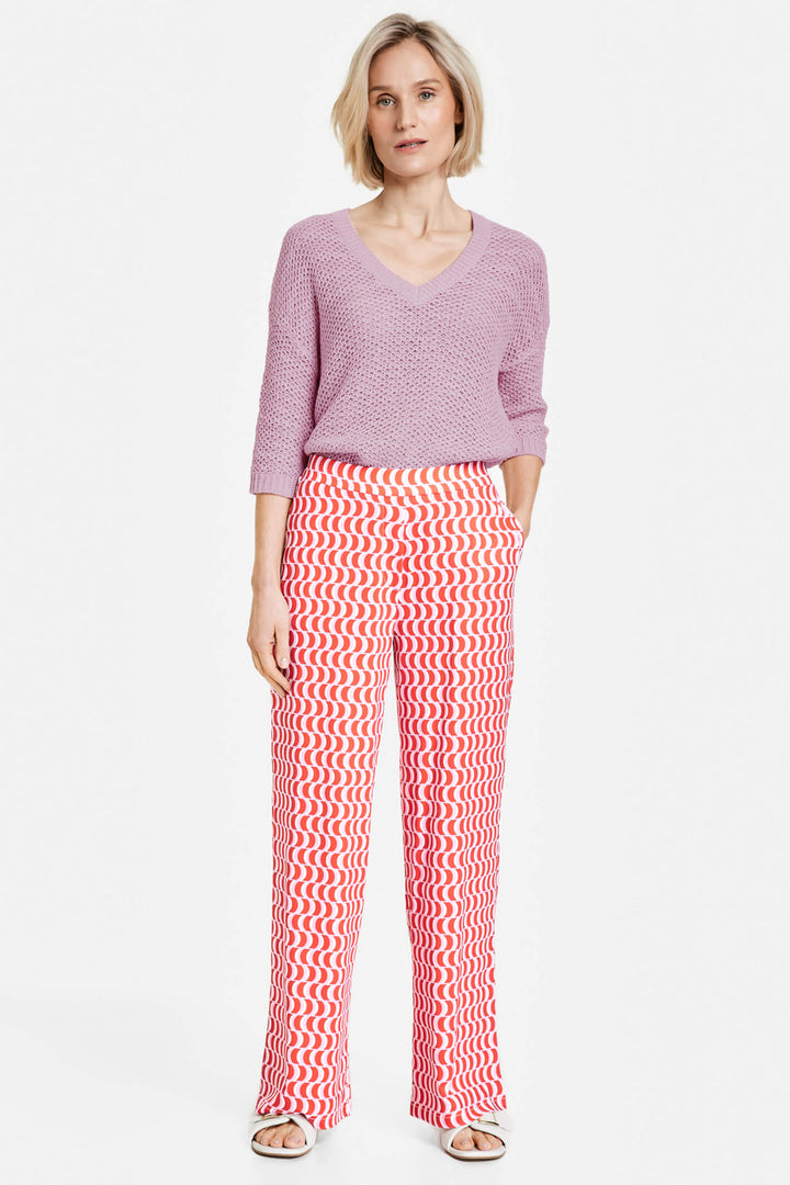 Gerry Weber 120242 Fire Red Print Wide Leg Trousers - Experience Boutique