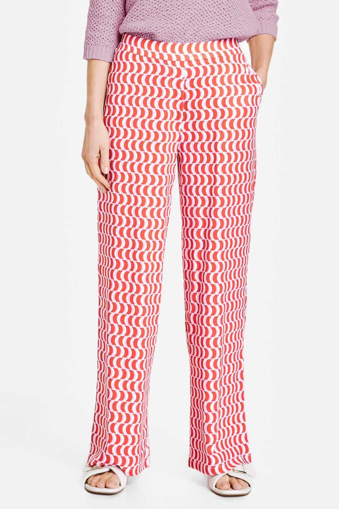 Gerry Weber 120242 Fire Red Print Wide Leg Trousers - Experience Boutique