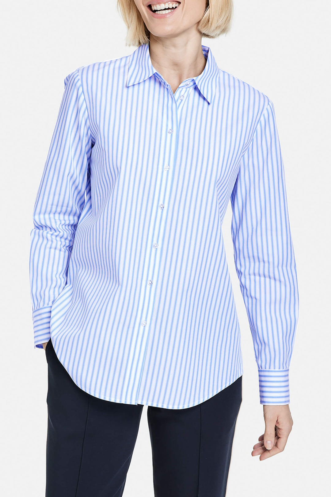 Gerry Weber 860004 Blue & White Stripe Shirt - Experience Boutique