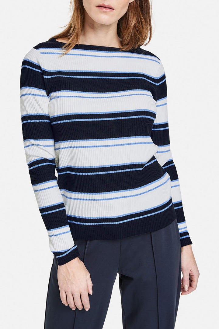 Gerry Weber 870532 Navy & Blue Stripe Knitted Jumper - Experience Boutique