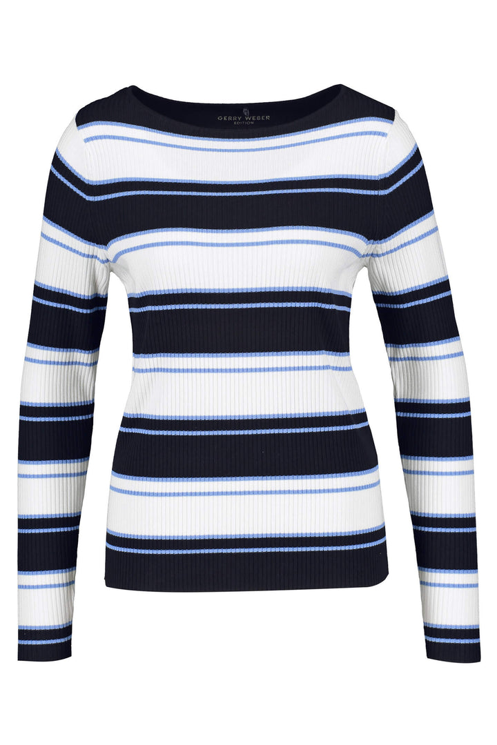Gerry Weber 870532 Navy & Blue Stripe Knitted Jumper - Experience Boutique