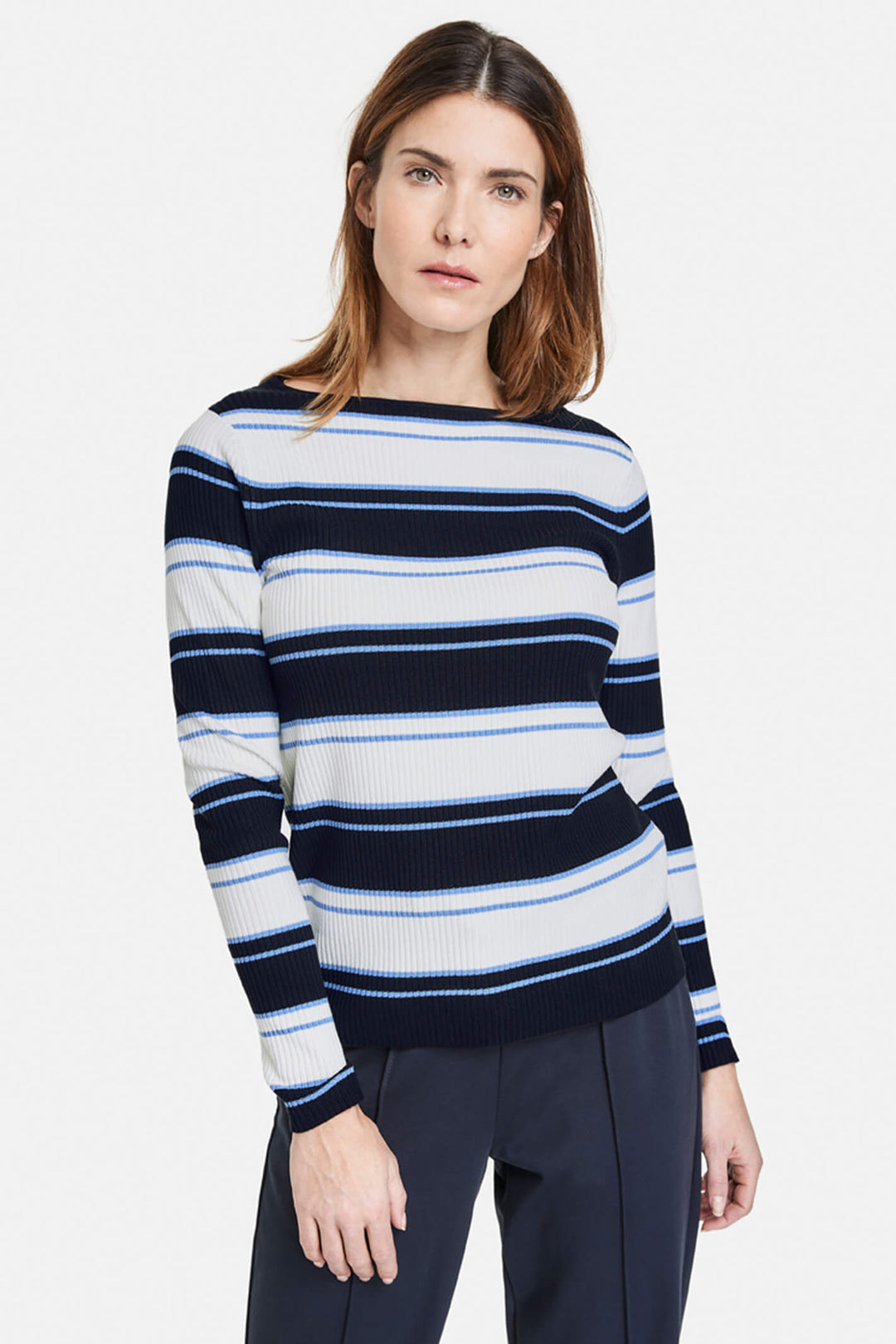 Gerry Weber 870532 Navy & Blue Stripe Knitted Jumper - Experience Boutique