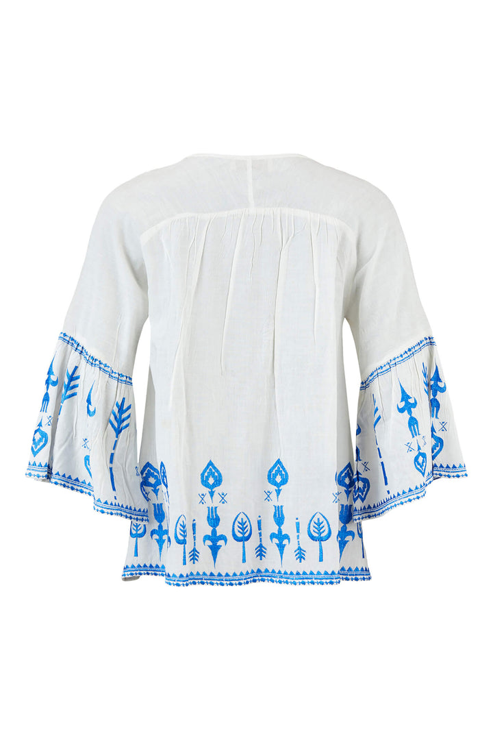 Gomaye 24774 60 White Blue Emboidered Top - Experience Boutique