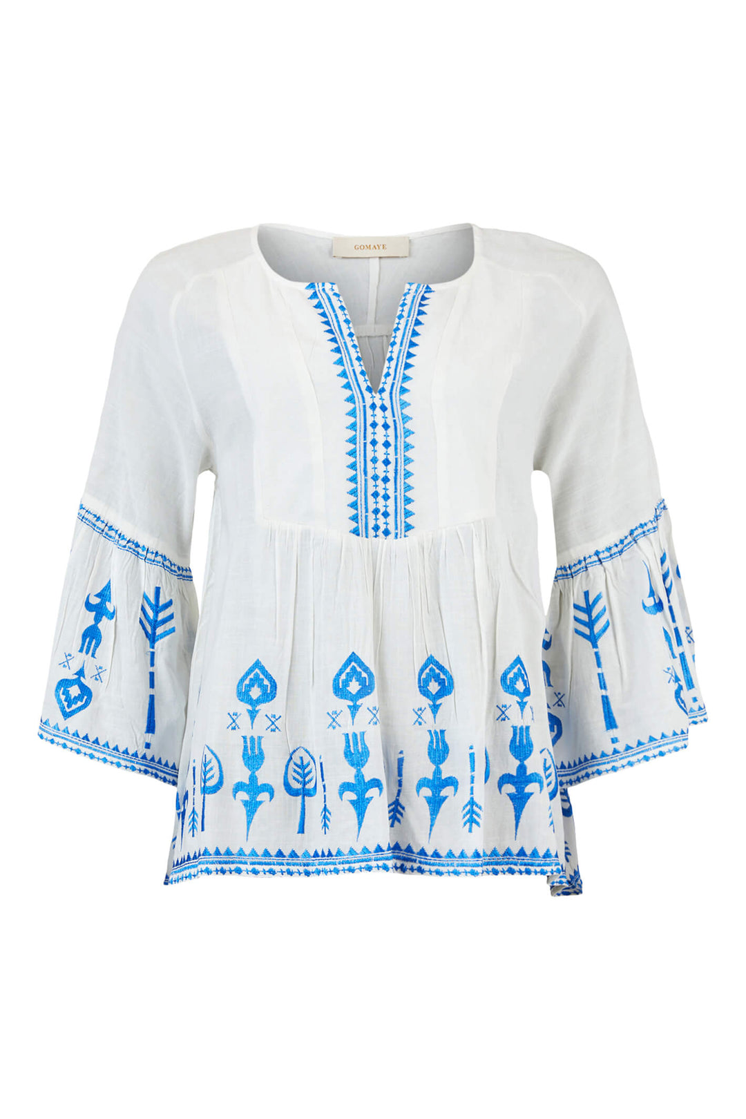 Gomaye 24774 60 White Blue Emboidered Top - Experience Boutique