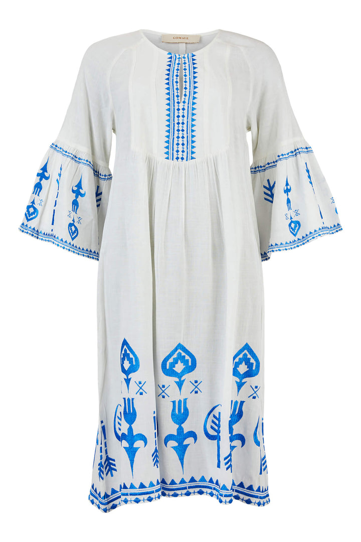 Gomaye 28822 60 White Blue Embroidered Dress - Experience Boutique