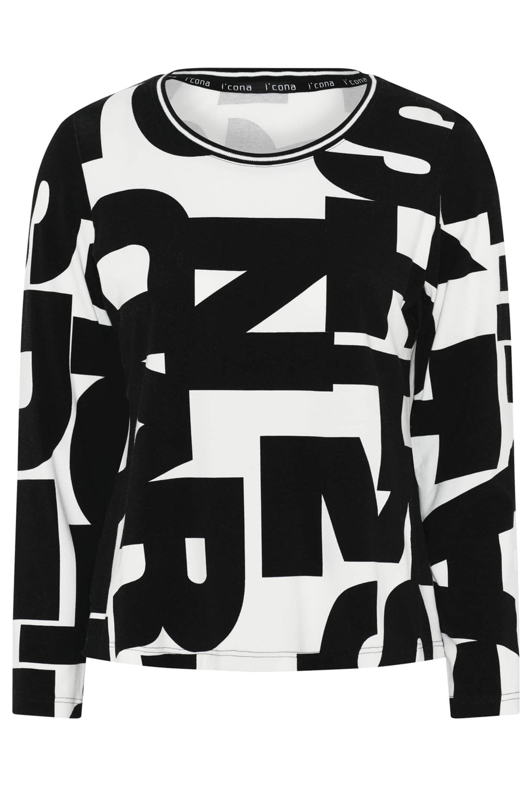 Icona 64142 Black White Letter Print Long Sleeve Top - Experience Boutique