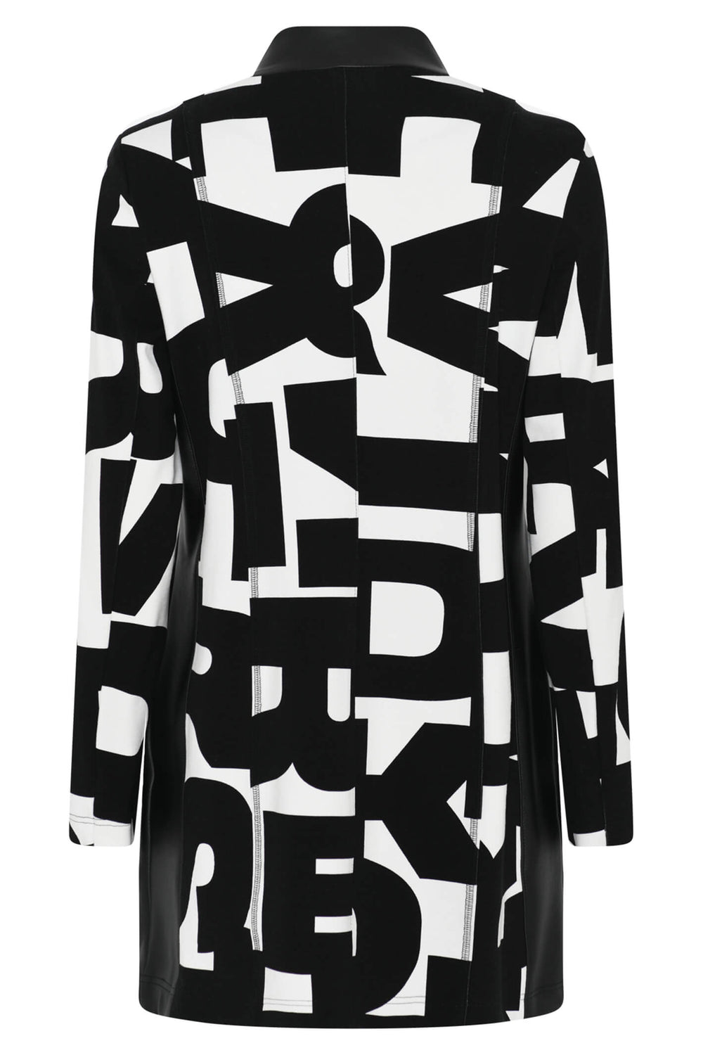 Icona 67136 Black White Letter Print Long Zip Front Jacket - Experience Boutique