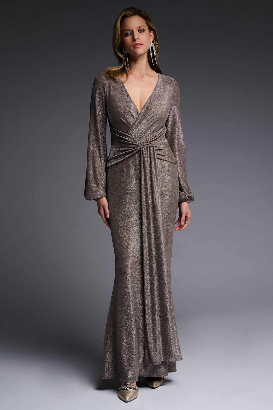 Joseph Ribkoff 223711 Taupe Shimmer Maxi Evening Dress - Experience Boutique
