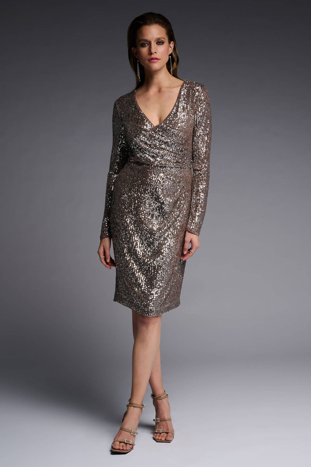 Joseph Ribkoff 223720 Champagne Sequin Cocktail Dress - Experience Boutique