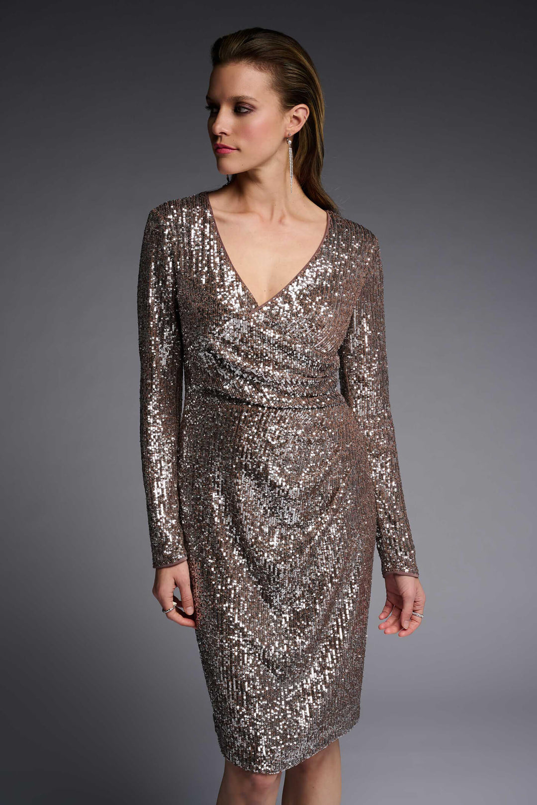 Joseph Ribkoff 223720 Champagne Sequin Cocktail Dress - Experience Boutique