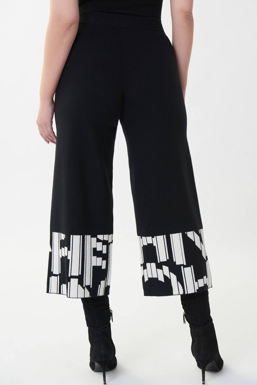 Joseph Ribkoff 223950 Black Letter Print Knit Wide Leg Trousers - Experience Boutique