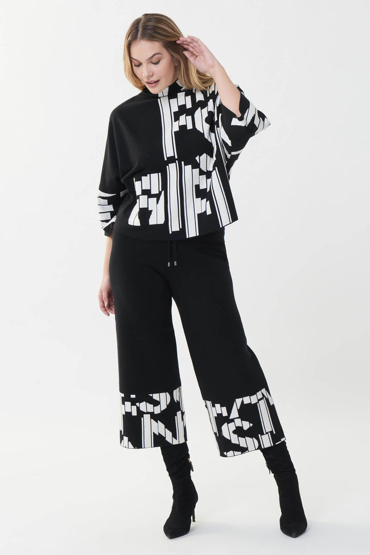Joseph Ribkoff 223950 Black Letter Print Knit Wide Leg Trousers - Experience Boutique