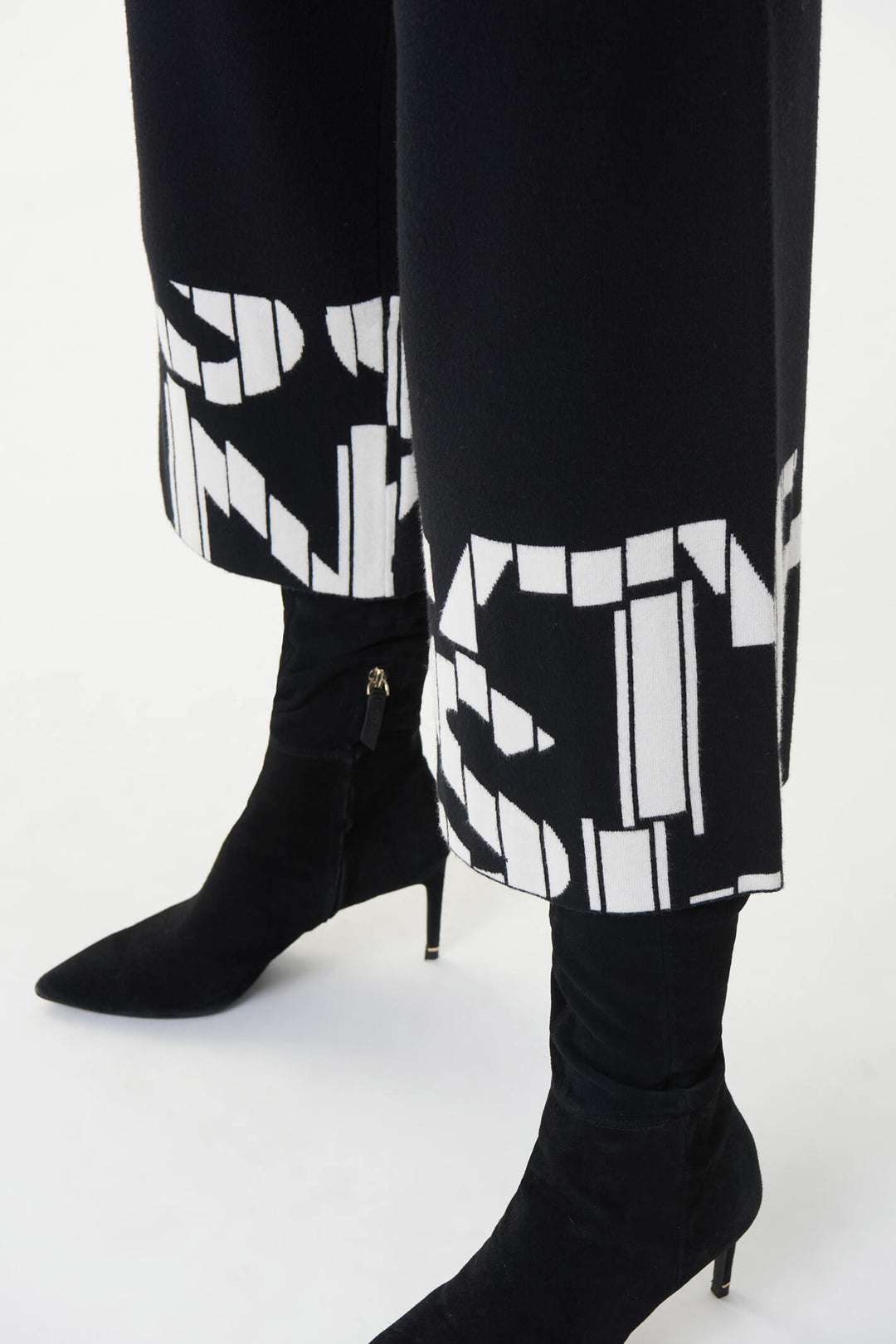 Joseph Ribkoff 223950 Black Letter Print Knit Wide Leg Trousers - Experience Boutique