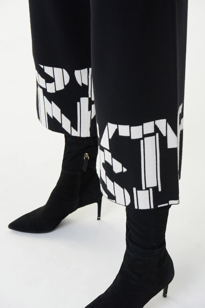 Joseph Ribkoff 223950 Black Letter Print Knit Wide Leg Trousers - Experience Boutique