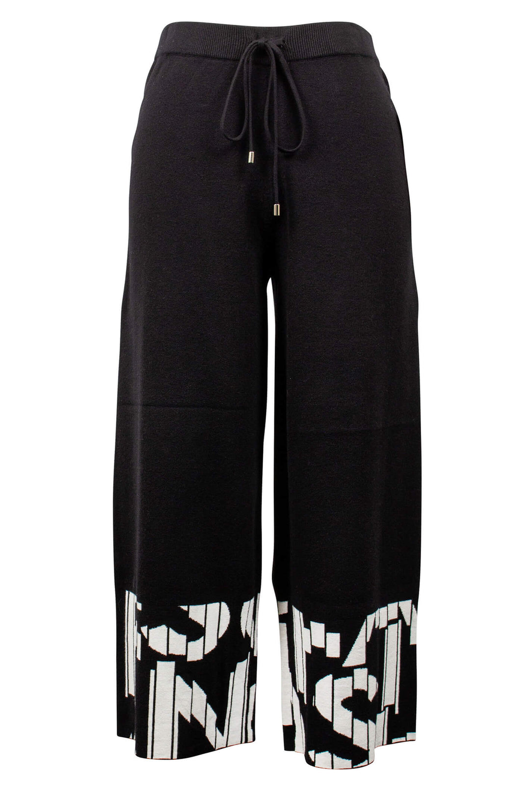 Joseph Ribkoff 223950 Black Letter Print Knit Wide Leg Trousers - Experience Boutique