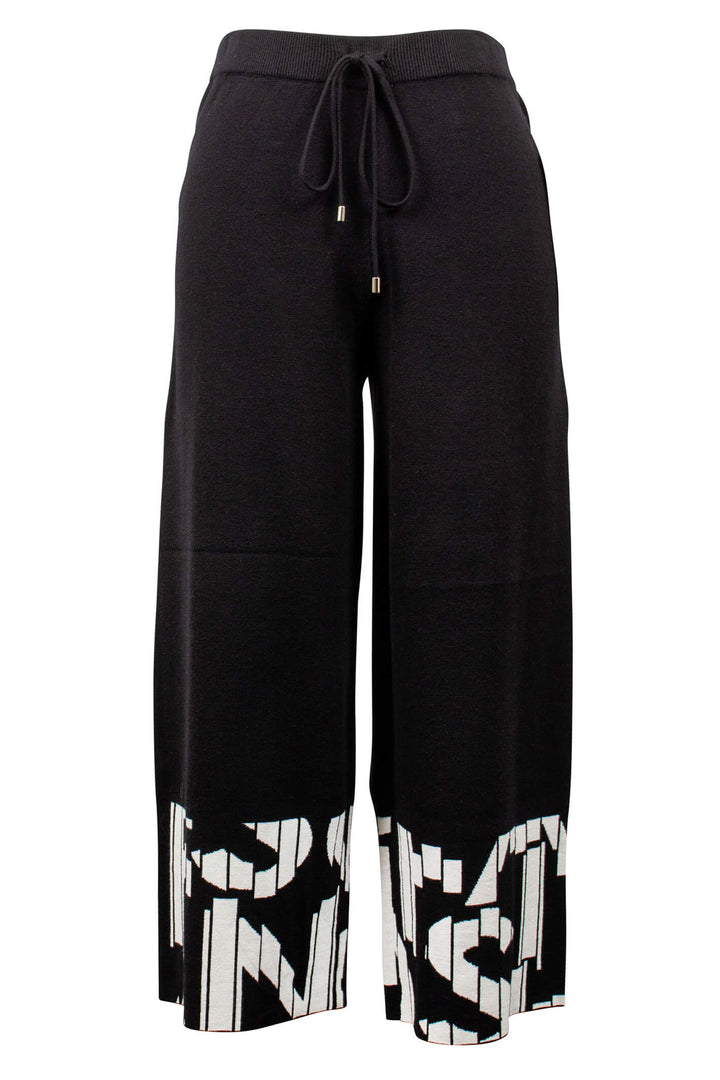 Joseph Ribkoff 223950 Black Letter Print Knit Wide Leg Trousers - Experience Boutique