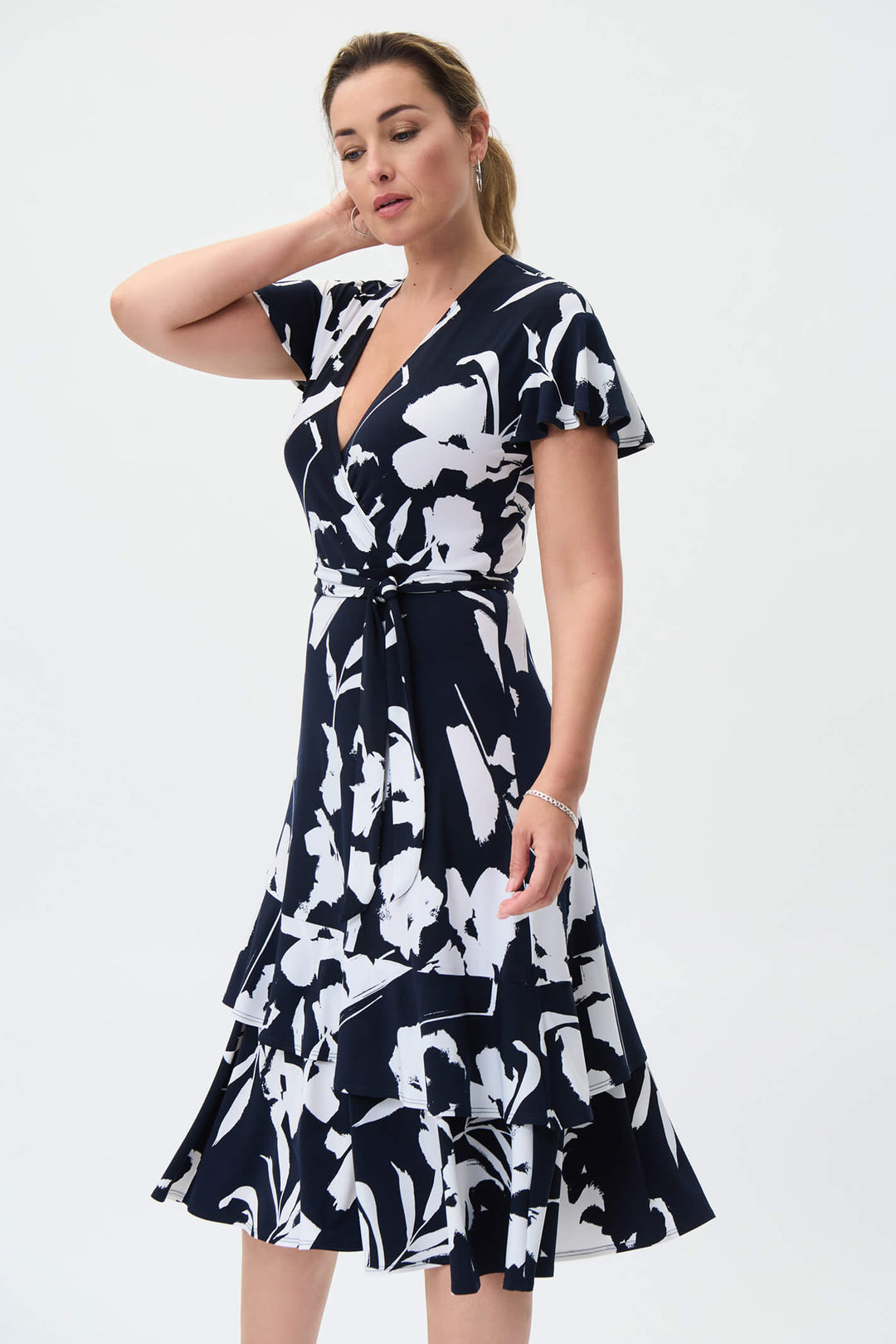 Joseph Ribkoff 231047 Navy & Vanilla Print Dress - Experience Boutique