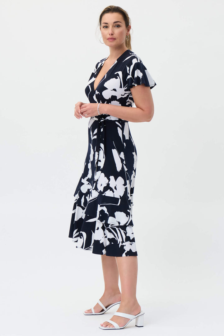 Joseph Ribkoff 231047 Navy & Vanilla Print Dress - Experience Boutique