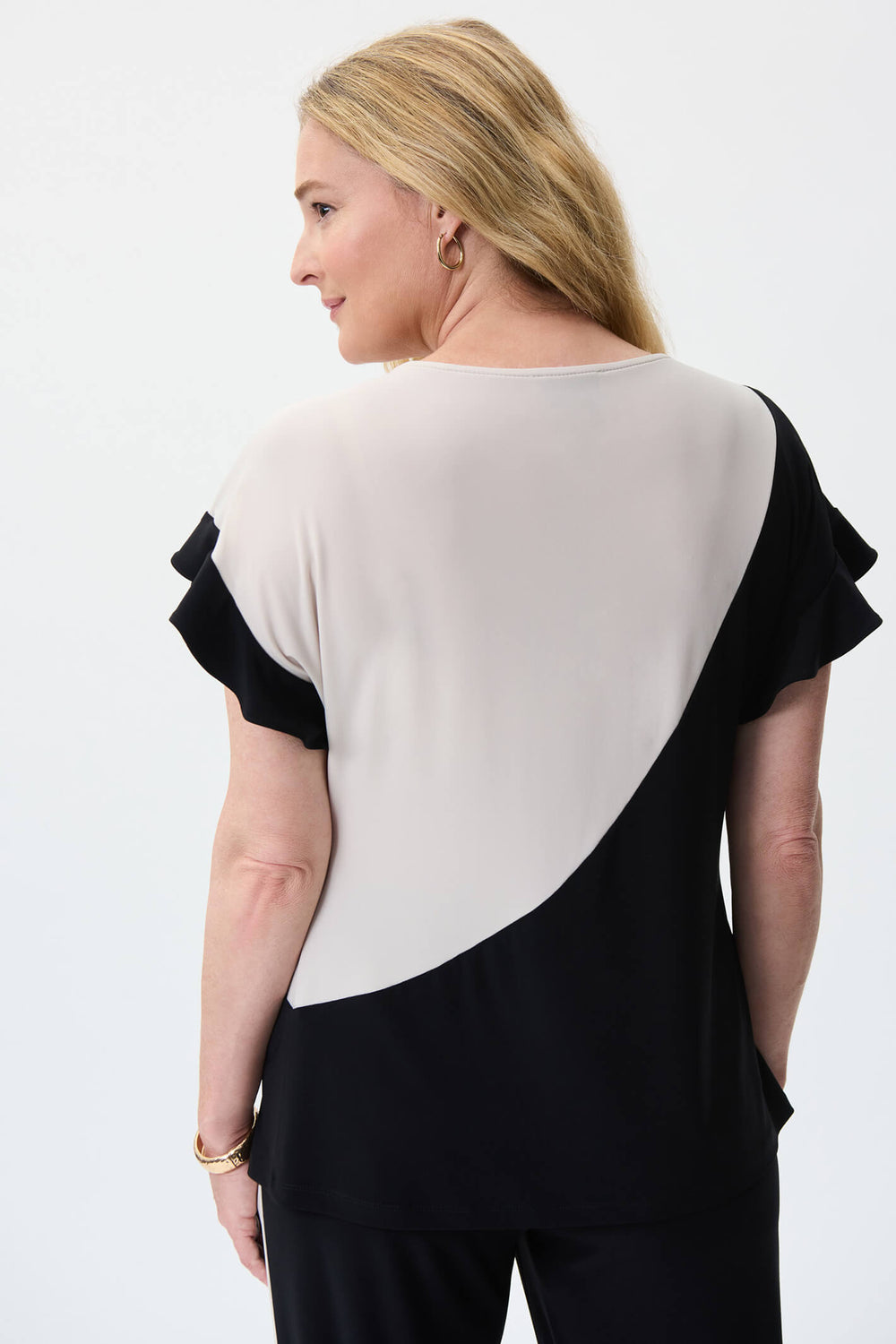 Joseph Ribkoff 231063 Black & Beige Ruffle Sleeve Top – Experience Boutique