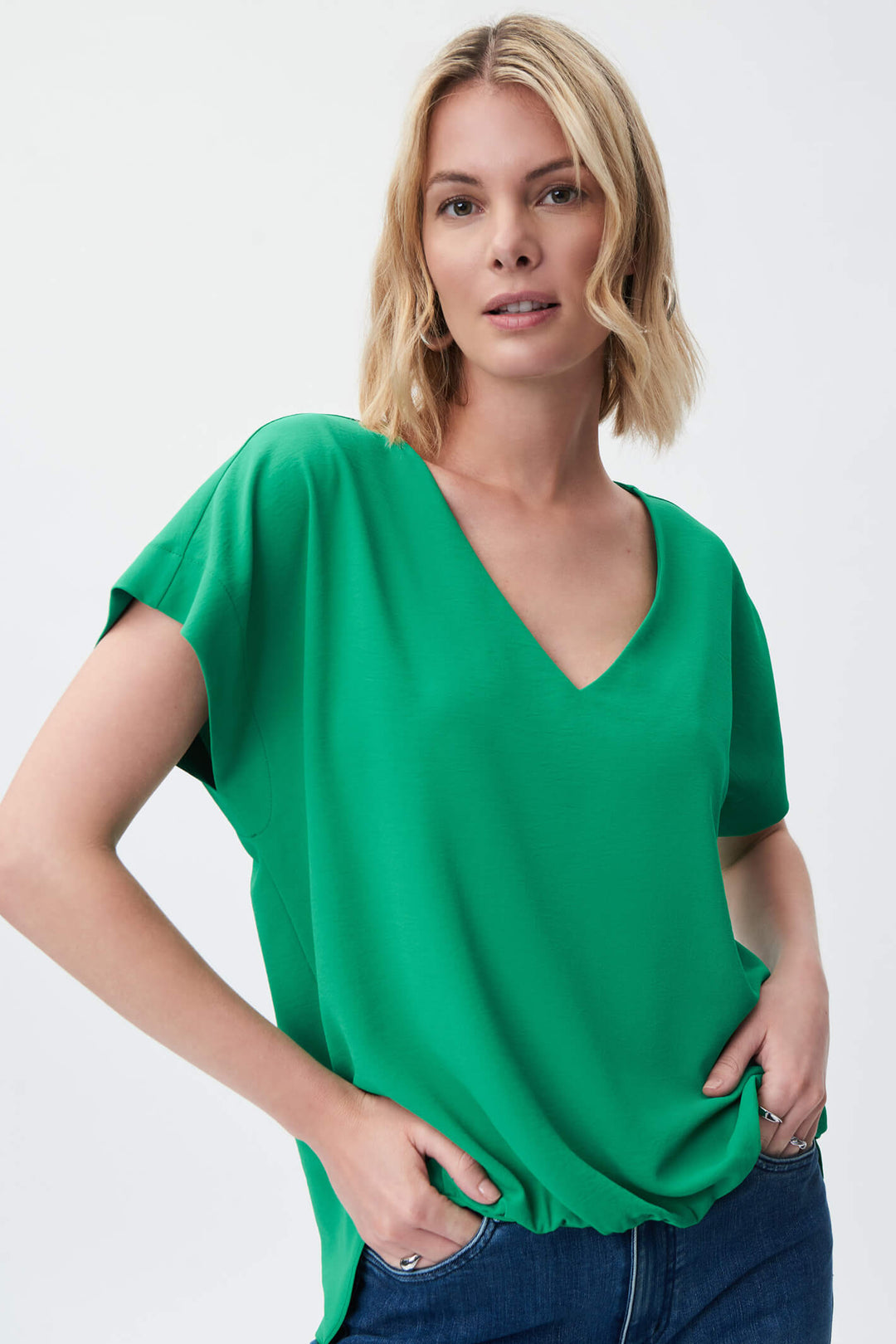 Joseph Ribkoff 231291 Foliage Green Ruched Hem Top - Experience Boutique