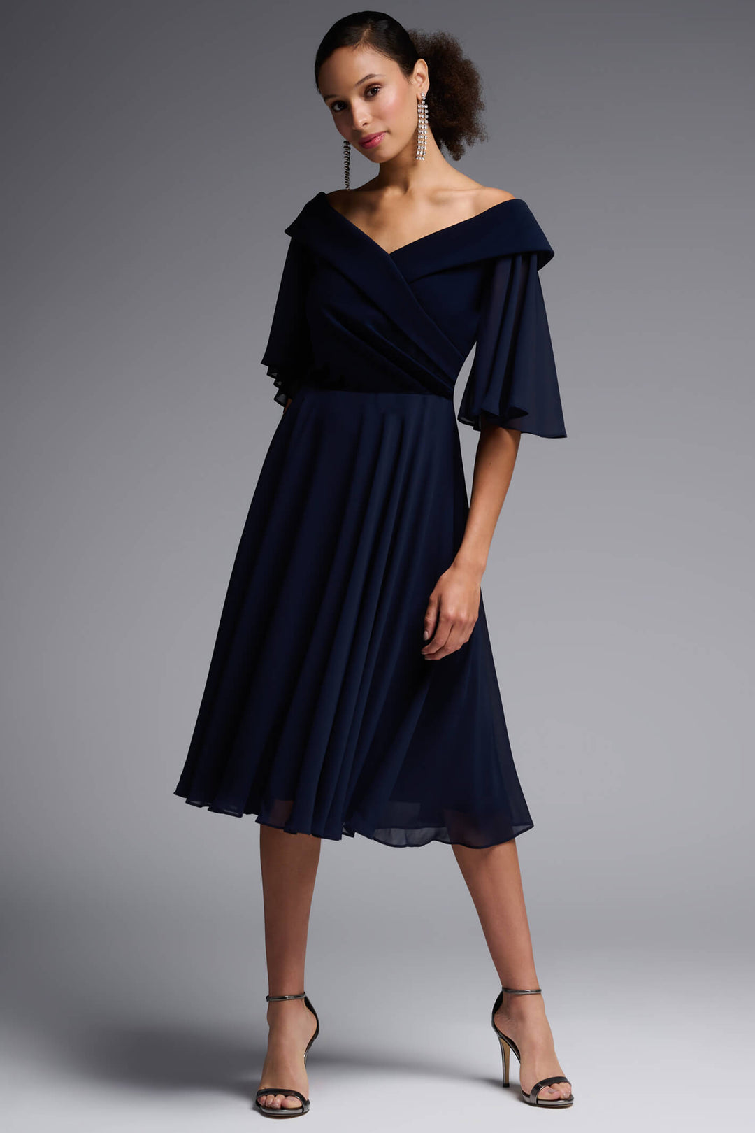 Joseph Ribkoff 231723 Midnight Blue Off Shoulder Dress - Experience Boutique