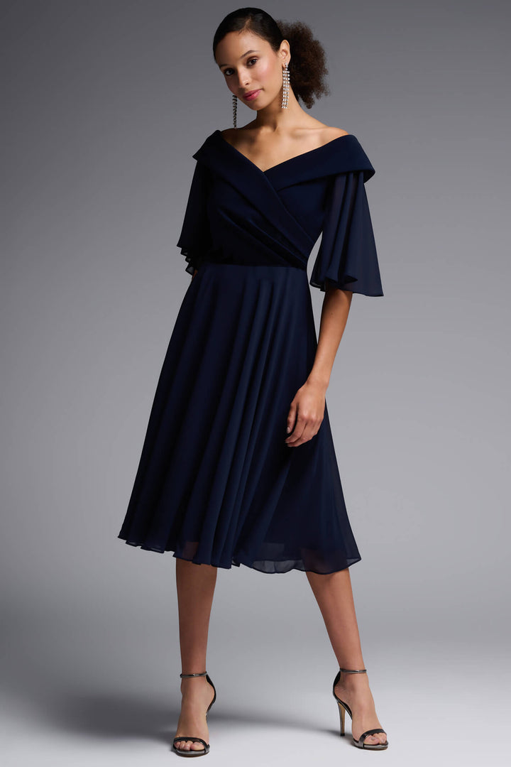 Joseph Ribkoff 231723 Midnight Blue Off Shoulder Dress - Experience Boutique